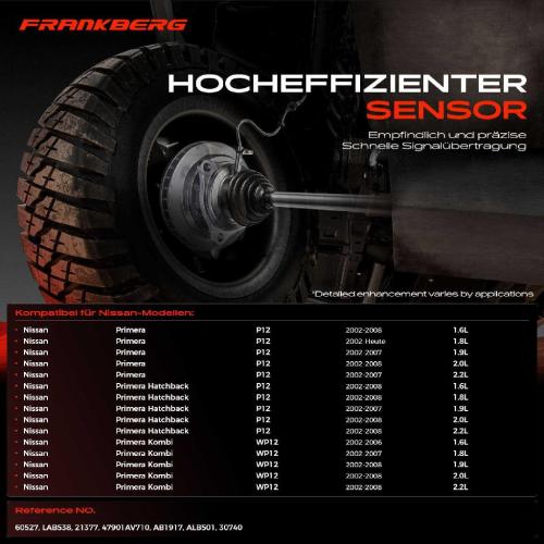 Frankberg 1x ABS Sensor Hinterachse links für Nissan Primera Hatchback Kombi 1.6L 1.8L 1.9L 2.0L 2.2L Bj ab 2002 Bild Frankberg 1x ABS Sensor Hinterachse links für Nissan Primera Hatchback Kombi 1.6L 1.8L 1.9L 2.0L 2.2L Bj ab 2002