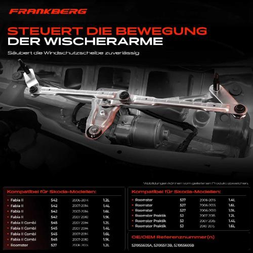 Frankberg 1x Wischergestänge Vorne für Skoda Fabia II 542 545 Roomster 5J Bild Frankberg 1x Wischergestänge Vorne für Skoda Fabia II 542 545 Roomster 5J
