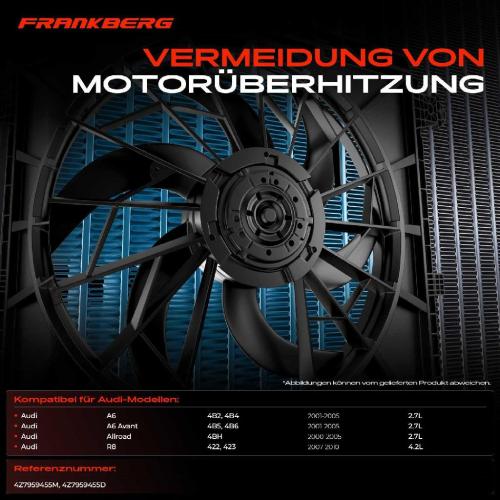 Frankberg 1x Motorkühller Einfachlüfter mit Kühlerlüfterrahmen Audi A6 4B2 4B5 C5 R8 422 423 Allroad Bild Frankberg 1x Motorkühller Einfachlüfter mit Kühlerlüfterrahmen Audi A6 4B2 4B5 C5 R8 422 423 Allroad