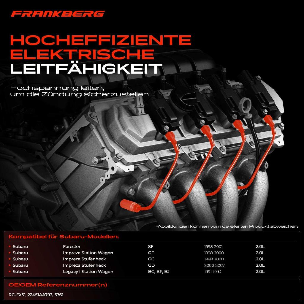 4x Zündleitungssatz Zündkabel für Subaru Forester Impreza Legacy I BC BF BJ