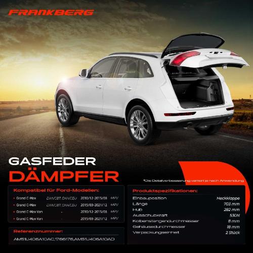 Frankberg 2x Gasfeder Dämpfer Heckklappe für Ford Grand C-Max DXA/CB7 MPV Van 2010-2021 Bild Frankberg 2x Gasfeder Dämpfer Heckklappe für Ford Grand C-Max DXA/CB7 MPV Van 2010-2021