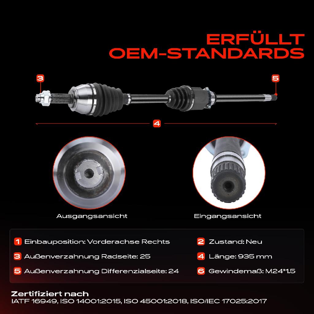 1x Antriebswelle Vorderachse Rechts für Doblo 119 223 Kasten 1.2L 1.9L 2001-2010