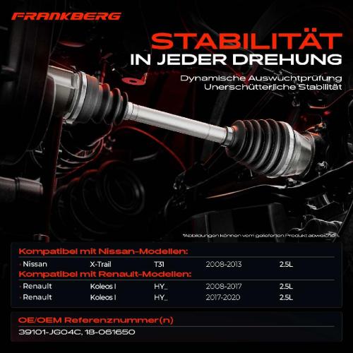 1x Antriebswelle Vorderachse Links für Nissan X-Trail T31 2008-2013 Renault Koleos I HY_ 2008-2020 Bild 1x Antriebswelle Vorderachse Links für Nissan X-Trail T31 2008-2013 Renault Koleos I HY_ 2008-2020