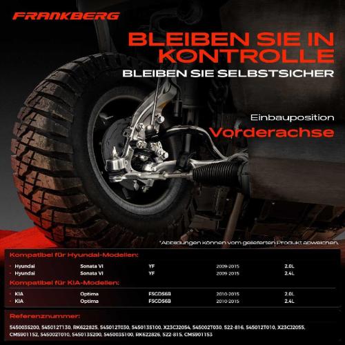 Frankberg 1x Querlenker Satz Vorderachse für Hyundai Grandeur Sonata VI HG YF VG KIA Optima FSGDS6B Bj ab 2009 Bild Frankberg 1x Querlenker Satz Vorderachse für Hyundai Grandeur Sonata VI HG YF VG KIA Optima FSGDS6B Bj ab 2009