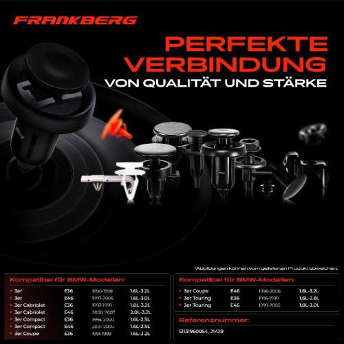 Frankberg 10x Befestigungsclips Seitenleiste für BMW 3er Cabriolet Coupe Compact E36 E46 Bild Frankberg 10x Befestigungsclips Seitenleiste für BMW 3er Cabriolet Coupe Compact E36 E46