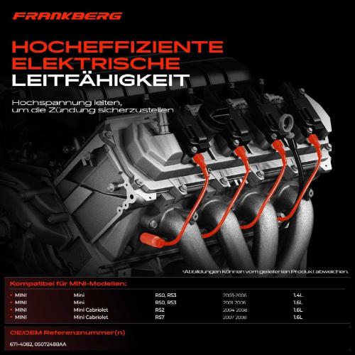 4x Zündleitungssatz Zündkabel für MINI R50 R52 R53 R57 1.4L 1.6L 2001-2008 Bild 4x Zündleitungssatz Zündkabel für MINI R50 R52 R53 R57 1.4L 1.6L 2001-2008