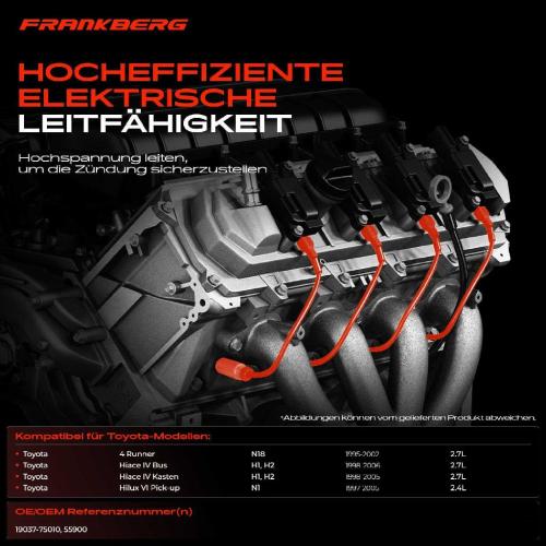 4x Zündleitungssatz Zündkabel für Toyota Hiace IV Hilux VI 4 Runner 2.4L 2.7L Bild 4x Zündleitungssatz Zündkabel für Toyota Hiace IV Hilux VI 4 Runner 2.4L 2.7L