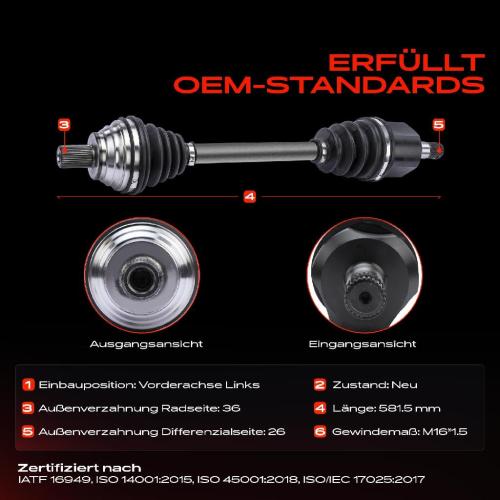 Frankberg 1x Antriebswelle Vorderachse Links für Audi A3 8P VW Golf 5 1K 6 5K Passat 365 3C5 Touran 1T Jetta Bild Frankberg 1x Antriebswelle Vorderachse Links für Audi A3 8P VW Golf 5 1K 6 5K Passat 365 3C5 Touran 1T Jetta