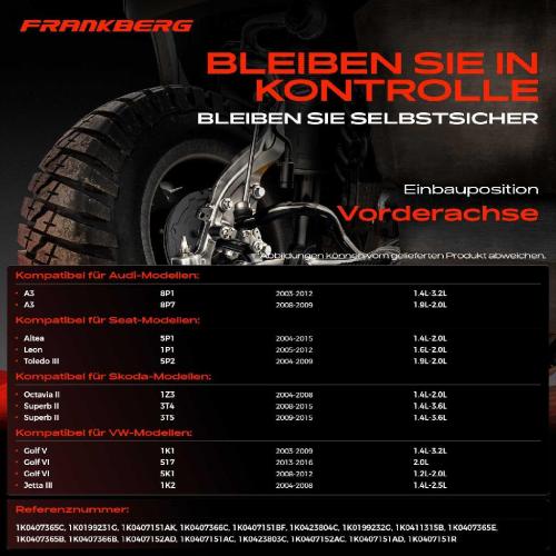 Frankberg 1x Querlenker Satz Vorderachse für VW Caddy MPV Kasten/MPV EOS Golf Plus V Variant VI Jetta Scirocco Touran Bild Frankberg 1x Querlenker Satz Vorderachse für VW Caddy MPV Kasten/MPV EOS Golf Plus V Variant VI Jetta Scirocco Touran