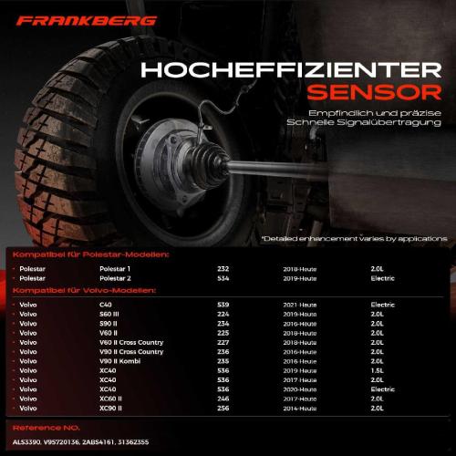 Frankberg 1x ABS Sensor Hinterachse beidseitig f r Polestar 1 2 Volvo C40 S60 III S90 II V60 Cross Country V90 Kombi Bild Frankberg 1x ABS Sensor Hinterachse beidseitig f r Polestar 1 2 Volvo C40 S60 III S90 II V60 Cross Country V90 Kombi