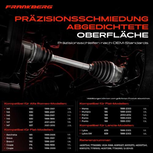 Frankberg 1x Antriebswelle Gelenksatz Vorderachse für Alfa Romeo 145 146 147 Fiat Punto Lancia Bild Frankberg 1x Antriebswelle Gelenksatz Vorderachse für Alfa Romeo 145 146 147 Fiat Punto Lancia