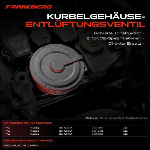 Frankberg 1x Ventil Kurbelgehäusentlüftung für VW Touareg 7L Phaeton 3D 3.2L Bild Frankberg 1x Ventil Kurbelgehäusentlüftung für VW Touareg 7L Phaeton 3D 3.2L