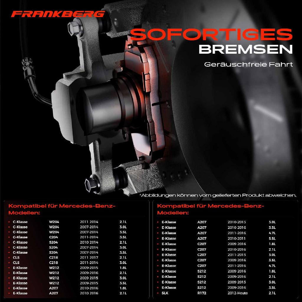 4x Bremsbeläge Vorderachse für Mercedes-Benz W204 C204 S204 C218 W212 A207 C207 S212 R172 2007-2025