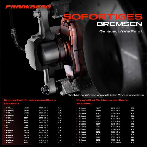 Frankberg 4x Bremsbeläge Vorderachse für Mercedes-Benz W204 C204 S204 C218 W212 A207 C207 S212 R172 2007-2025 Bild Frankberg 4x Bremsbeläge Vorderachse für Mercedes-Benz W204 C204 S204 C218 W212 A207 C207 S212 R172 2007-2025