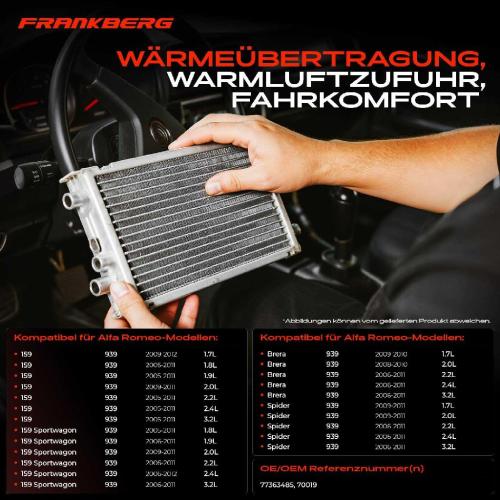 1x Wärmetauscher Innenraumheizung für Alfa Romeo 159 Brera Spider 939 2005-2012 Bild 1x Wärmetauscher Innenraumheizung für Alfa Romeo 159 Brera Spider 939 2005-2012