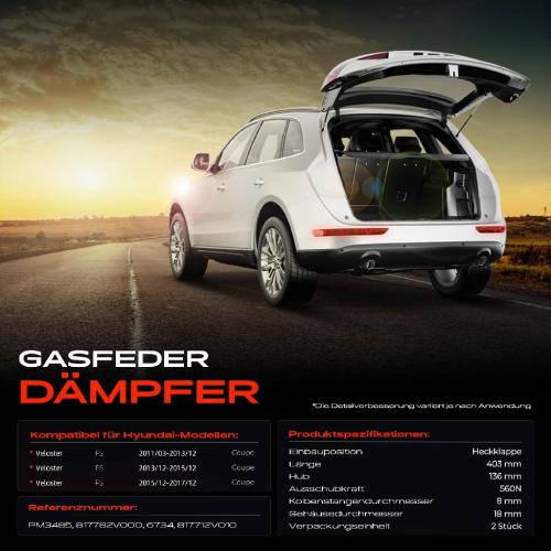 2x Gasfeder Dämpfer Heckklappe Hyundai Veloster FS Coupe 2011-2017 Bild 2x Gasfeder Dämpfer Heckklappe Hyundai Veloster FS Coupe 2011-2017