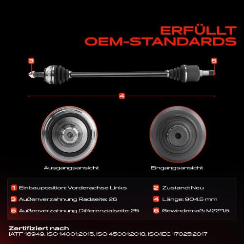 Frankberg 1x Antriebswelle Vorderachse Links für Honda Civic VI Hatchback EJ EK 95-01 Bild Frankberg 1x Antriebswelle Vorderachse Links für Honda Civic VI Hatchback EJ EK 95-01