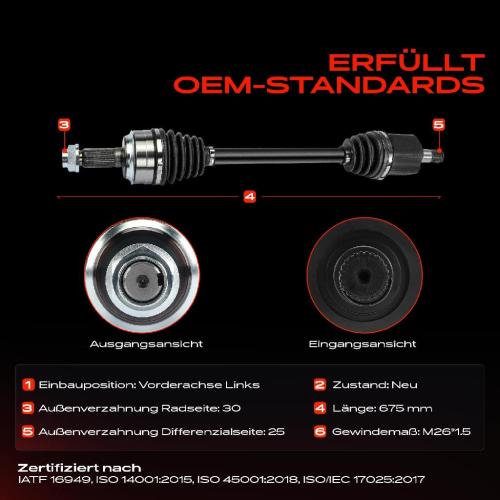 1x Antriebswelle Vorderachse Links für Honda HR-V RU 1.5L Bj ab 2016 Bild 1x Antriebswelle Vorderachse Links für Honda HR-V RU 1.5L Bj ab 2016