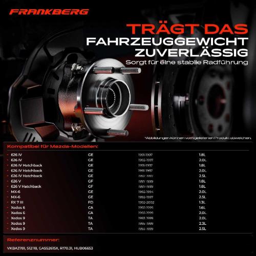 1x Radnabe Radlagersatz Hinterachse beidseitig für Mazda 626 IV Hatchback V MX-6 RX 7 III Xedos 6 9 Bild 1x Radnabe Radlagersatz Hinterachse beidseitig für Mazda 626 IV Hatchback V MX-6 RX 7 III Xedos 6 9