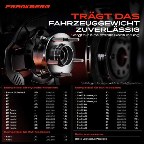Frankberg 1x Radnabe Radlagersatz Hinterachse beidseitig für Hyundai Elantra Stufenheck i30 Coupe Kombi KIA Cee'D Combi Bild Frankberg 1x Radnabe Radlagersatz Hinterachse beidseitig für Hyundai Elantra Stufenheck i30 Coupe Kombi KIA Cee'D Combi