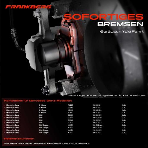 Frankberg 4x Bremsbeläge Hinterachse für Mercedes-Benz W205 A205 C205 S205 X253 C253 2015-2025 Bild Frankberg 4x Bremsbeläge Hinterachse für Mercedes-Benz W205 A205 C205 S205 X253 C253 2015-2025