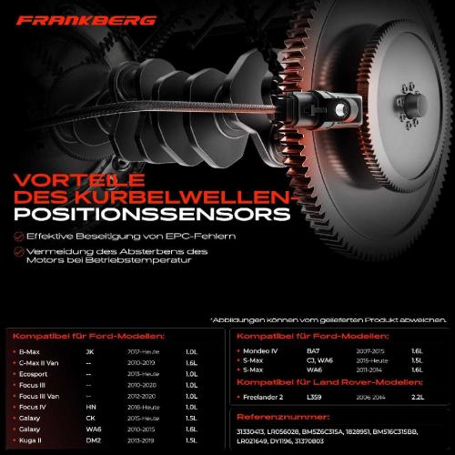 Frankberg 1x Kurbelwellensensor Impulsgeber für Ford Fiesta Focus III Mondeo C-Max II B-Max Bild Frankberg 1x Kurbelwellensensor Impulsgeber für Ford Fiesta Focus III Mondeo C-Max II B-Max