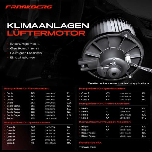 Frankberg 1x Gebläsemotor Innenraumgebläse für Citroën Fiat Punto Opel Corsa Peugeot Bipper Bild Frankberg 1x Gebläsemotor Innenraumgebläse für Citroën Fiat Punto Opel Corsa Peugeot Bipper