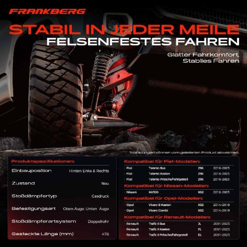 2x Stoßdämpfer Hinterachse für Renault Trafic Fiat Talento Opel Vivaro Nissan Bj ab 2001 Bild 2x Stoßdämpfer Hinterachse für Renault Trafic Fiat Talento Opel Vivaro Nissan Bj ab 2001