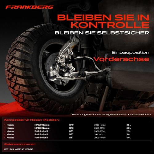 Frankberg 1x Querlenker Satz Vorderachse für Nissan NP300 Navara Pritsche/Fahrgestell Pathfinder III Van 2.5L Bj ab 2005 Bild Frankberg 1x Querlenker Satz Vorderachse für Nissan NP300 Navara Pritsche/Fahrgestell Pathfinder III Van 2.5L Bj ab 2005