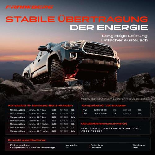 Frankberg 1x Kardanwelle Gelenkwelle Vorderachse für Mercedes-Benz Sprinter 3,5-T Bus Kasten Sprinter 4,6-T Kasten B906 Bild Frankberg 1x Kardanwelle Gelenkwelle Vorderachse für Mercedes-Benz Sprinter 3,5-T Bus Kasten Sprinter 4,6-T Kasten B906