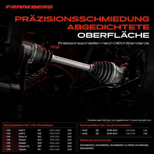 Frankberg 1x Antriebswelle Gelenksatz Vorderachse für VW Golf 5 1K Passat Jetta Tiguan Audi Q3 8U Bild Frankberg 1x Antriebswelle Gelenksatz Vorderachse für VW Golf 5 1K Passat Jetta Tiguan Audi Q3 8U