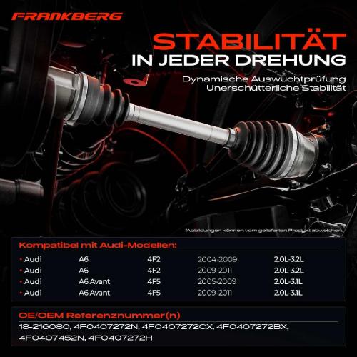 1x Antriebswelle Vorderachse Rechts für Audi A6 4F2 4F5 2.0L-3.2L 2004-2011 Bild 1x Antriebswelle Vorderachse Rechts für Audi A6 4F2 4F5 2.0L-3.2L 2004-2011