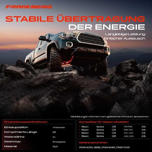 Frankberg 1x Kardanwelle Gelenkwelle Hinterachse für Nissan Serena C23 2.0L 2.3L 1991-2001 Bild Frankberg 1x Kardanwelle Gelenkwelle Hinterachse für Nissan Serena C23 2.0L 2.3L 1991-2001