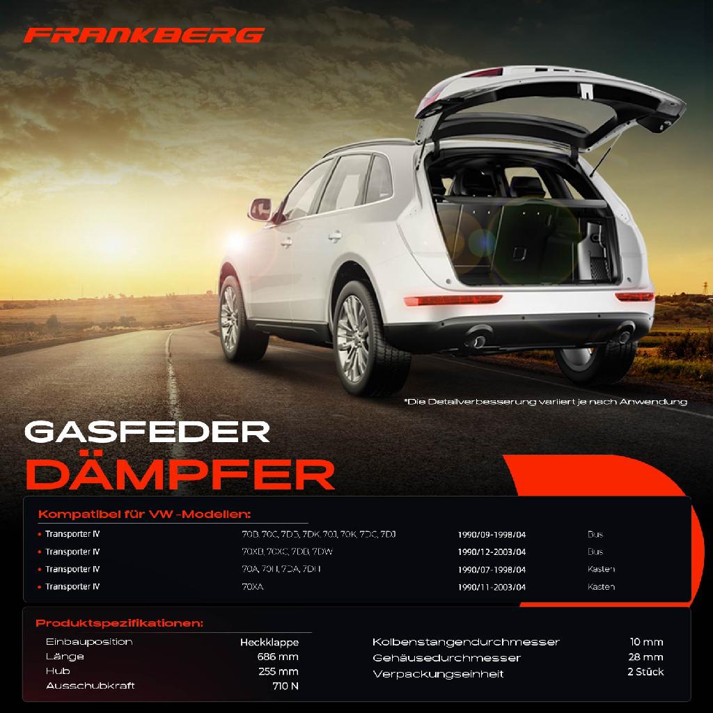 2x Gasfeder Dämpfer Heckklappe für VW Transporter IV Bus Kasten 1990-1995