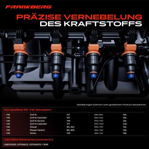 Frankberg 4x Einspritzventil Einspritzdüse für VW Golf 3 4 1H 1E Passat Vento Bild Frankberg 4x Einspritzventil Einspritzdüse für VW Golf 3 4 1H 1E Passat Vento