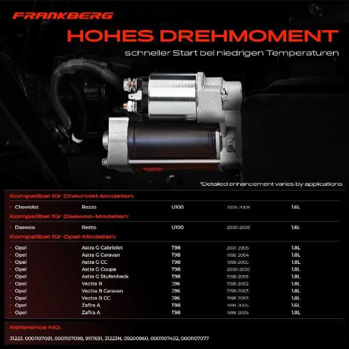 Frankberg 1x Anlasser Starter für Chevrolet Rezzo MPV Daewoo Opel Astra G Cabriolet Caravan CC Coupe Stufenheck Bild Frankberg 1x Anlasser Starter für Chevrolet Rezzo MPV Daewoo Opel Astra G Cabriolet Caravan CC Coupe Stufenheck