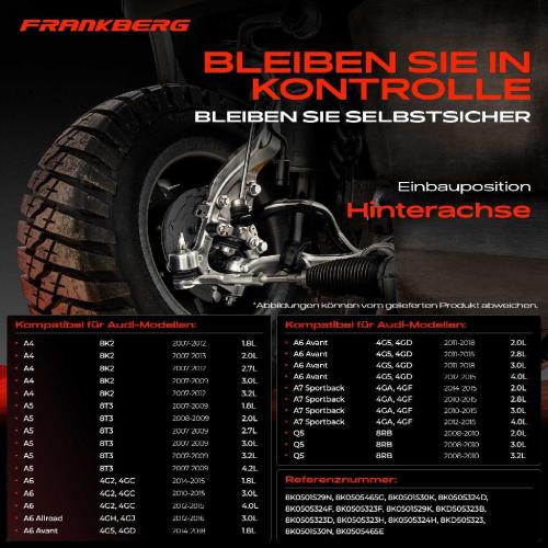 Frankberg 1x Querlenker Satz Hinterachse für Audi A4 Avant A5 A6 Allroad A7 Sportback A8 Q5 2.7L 3.2L 2.8L 4.0L 2007-2018 Bild Frankberg 1x Querlenker Satz Hinterachse für Audi A4 Avant A5 A6 Allroad A7 Sportback A8 Q5 2.7L 3.2L 2.8L 4.0L 2007-2018