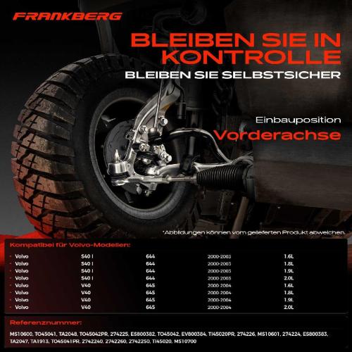 Frankberg 1x Querlenker Satz Vorderachse für Volvo S40 I 644 V40 Kombi 645 1.6L 1.8L 1.9L 2.0L 2000-2004 Bild Frankberg 1x Querlenker Satz Vorderachse für Volvo S40 I 644 V40 Kombi 645 1.6L 1.8L 1.9L 2.0L 2000-2004