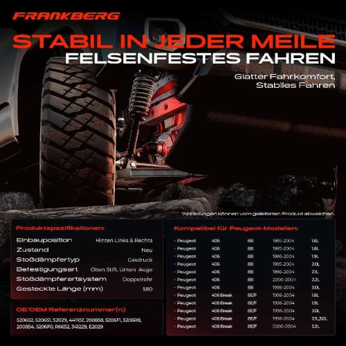2x Stoßdämpfer Hinterachse für Peugeot 406 8B 406 Break 8E/F 1995-2004 Bild 2x Stoßdämpfer Hinterachse für Peugeot 406 8B 406 Break 8E/F 1995-2004