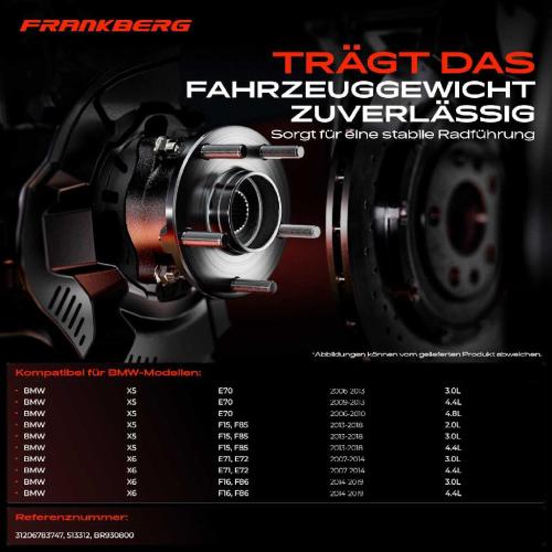 Frankberg 1x Radnabe Radlagersatz Vorderachse beidseitig für BMW X5 X6 3.0L 4.4L 4.8L 2.0L 2006-2019 Bild Frankberg 1x Radnabe Radlagersatz Vorderachse beidseitig für BMW X5 X6 3.0L 4.4L 4.8L 2.0L 2006-2019