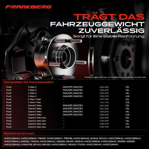 Frankberg 1x Radnabe Radlagersatz Hinterachse beidseitig für Ford C-Max II Van Grand 1.0L 1.5L 1.6L 2.0L 2010-2019 Bild Frankberg 1x Radnabe Radlagersatz Hinterachse beidseitig für Ford C-Max II Van Grand 1.0L 1.5L 1.6L 2.0L 2010-2019