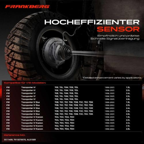 Frankberg 1x ABS Sensor Hinterachse links für VW Transporter IV Bus Kasten 1.9L 2.0L 2.4L 2.5L 2.8L 1992-2003 Bild Frankberg 1x ABS Sensor Hinterachse links für VW Transporter IV Bus Kasten 1.9L 2.0L 2.4L 2.5L 2.8L 1992-2003