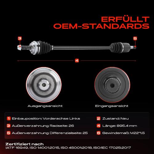 1x Antriebswelle Vorderachse Links für Honda Civic VII EM2 ES ET EP EU EV 2000-2005 Bild 1x Antriebswelle Vorderachse Links für Honda Civic VII EM2 ES ET EP EU EV 2000-2005