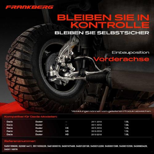 Frankberg 1x Querlenker Satz Vorderachse für Dacia Duster HS Duster Kasten 1.2L 1.5L 1.6L 2010-2018 Bild Frankberg 1x Querlenker Satz Vorderachse für Dacia Duster HS Duster Kasten 1.2L 1.5L 1.6L 2010-2018