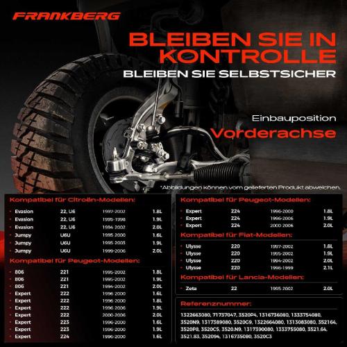 Frankberg 1x Querlenker Satz Vorderachse für Citroën Evasion MPV Jumpy Kasten Pritsche/Fahrgestell Peugeot 806 Expert Bild Frankberg 1x Querlenker Satz Vorderachse für Citroën Evasion MPV Jumpy Kasten Pritsche/Fahrgestell Peugeot 806 Expert