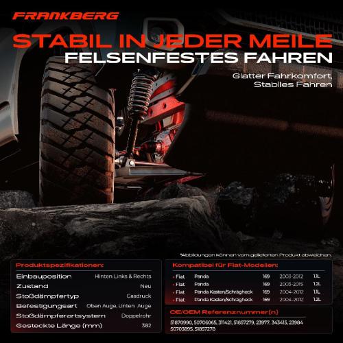 2x Stoßdämpfer Hinterachse für Fiat Panda 169 Panda Kasten/Schrägheck 1.1L 1.2L 2003-2015 Bild 2x Stoßdämpfer Hinterachse für Fiat Panda 169 Panda Kasten/Schrägheck 1.1L 1.2L 2003-2015