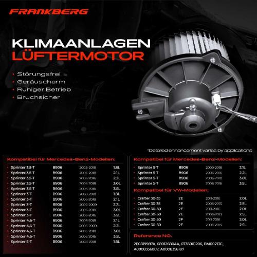 Frankberg 1x Gebläsemotor Innenraumgebläse für VW Crafter 30-35 Mercedes-Benz Sprinter 3,5-T Bild Frankberg 1x Gebläsemotor Innenraumgebläse für VW Crafter 30-35 Mercedes-Benz Sprinter 3,5-T