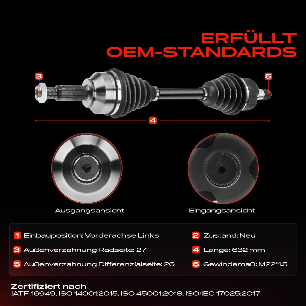 1x Antriebswelle Vorderachse Links für Ford Mondeo 3 B4Y BWY 2000-2007