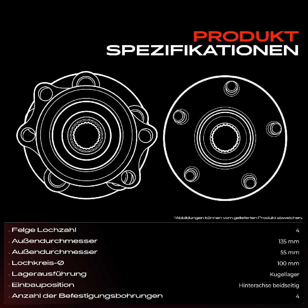 2x Radnabe Radlagersatz Hinterachse beidseitig für Toyota Yaris Verso 1.0L 1.3L 1.4L 1.5L 1999-2005