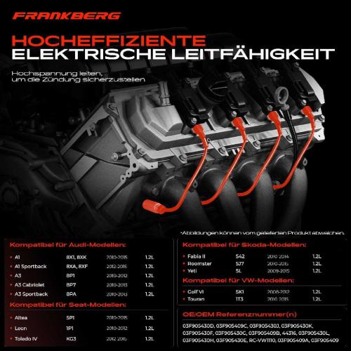 Frankberg 4x Zündleitungssatz Zündkabel für VW Golf Polo Beetle Skoda Rapid Seat Ibiza Bild Frankberg 4x Zündleitungssatz Zündkabel für VW Golf Polo Beetle Skoda Rapid Seat Ibiza